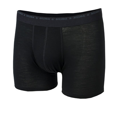 Sorte herre boxershorts i uld med bred elastisk linning