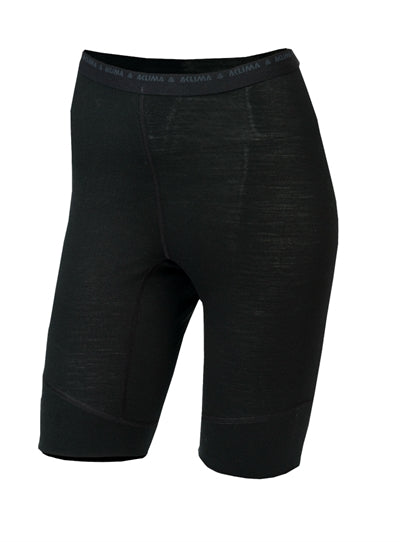 Sort knælange herreshorts i merinould med elastisk linning.