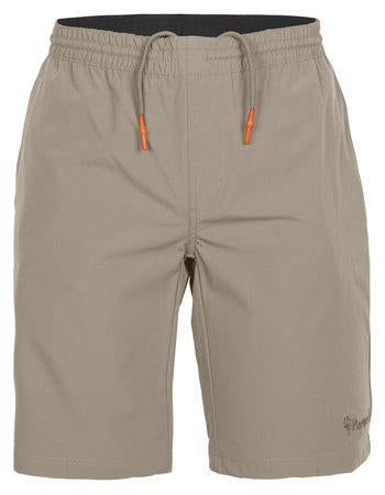 Grå shorts med lommer og elastisk talje.