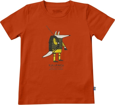 Orange børne T-shirt med tegnet arktisk ræv på forsiden