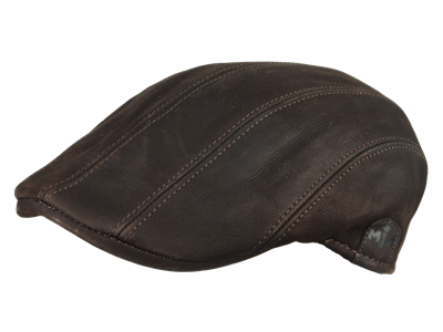 Brun læder flatcap i klassisk sixpence stil.