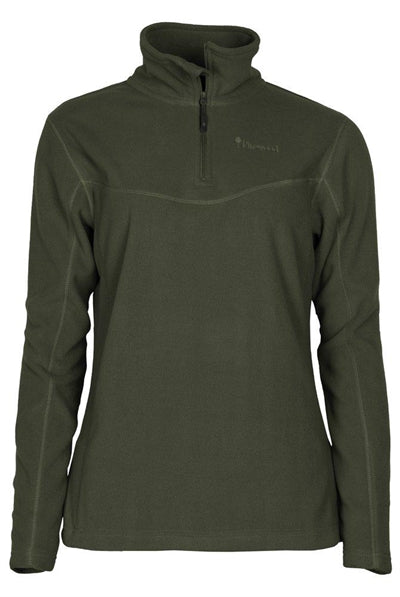 Kvinde fleece sweater med halv lynlås og høj krave.