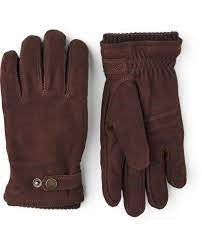 Nubuck gedeskindhandske med ribbet uldmanchet og læderlukning