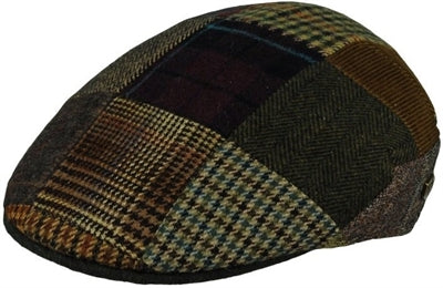 Brun sixpence hat med patchwork og læderdetaljer.