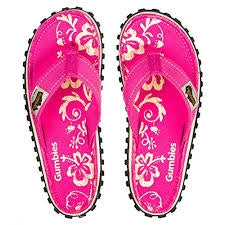 Blå flip-flops med genanvendt lærred og naturgummi sål.