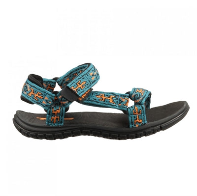 Blå TEVA barnesandaler med velcro-lukning og gummisål.