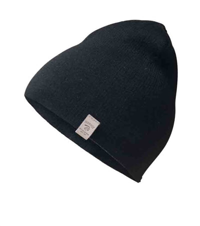 Solid farvet merino uld vinterhue med diskret foldelogo.