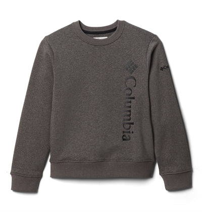 Grå sweatshirt med Columbia-logo på brystet.