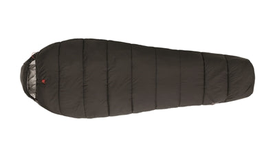 Lys blå sovepose med lynlås og hætte design.