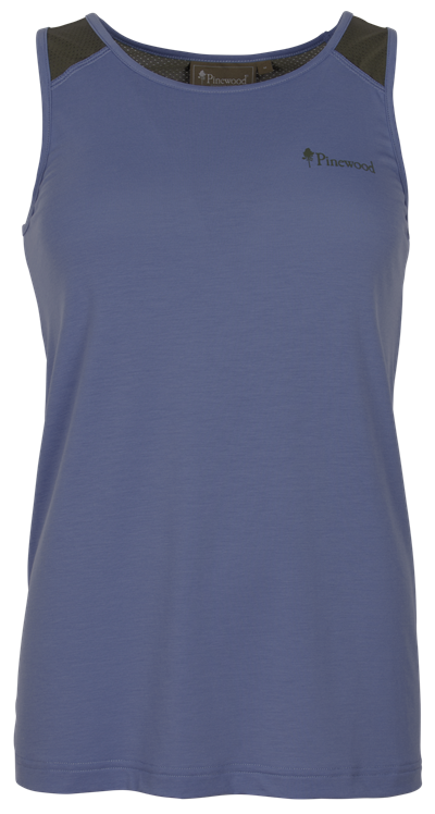 Kvinde tanktop i lavendel med rund hals, brystlomme og feminin pasform. Ideel til udendørs aktiviteter.