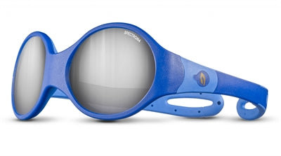 Blå børnesolbriller med ergonisk pasform og spejlglas.