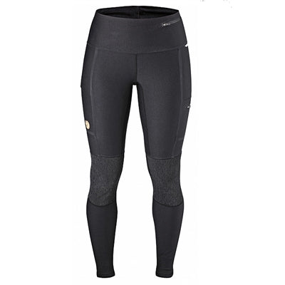 Sorte trekkingtights til kvinder med forstærket knæ.
