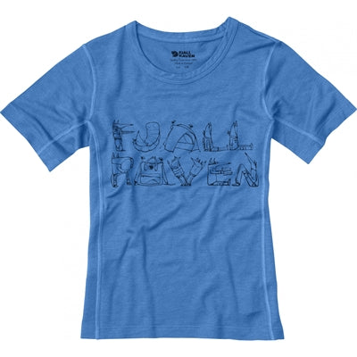 Blå børne t shirt med Fjällräven logo og tegnefilm ræve