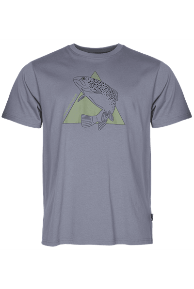 Herret-shirt i grøn med fiskeprint foran.