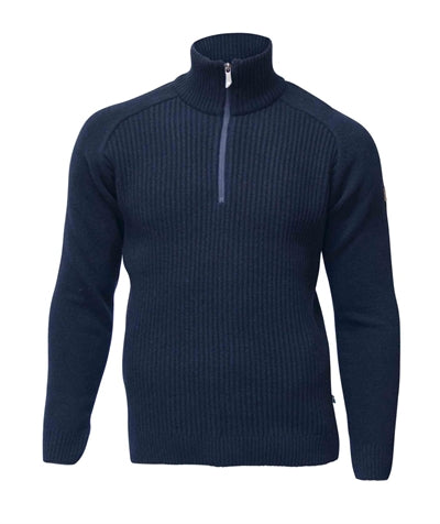 Klassisk sweater med høj krave og halv lynlås.
