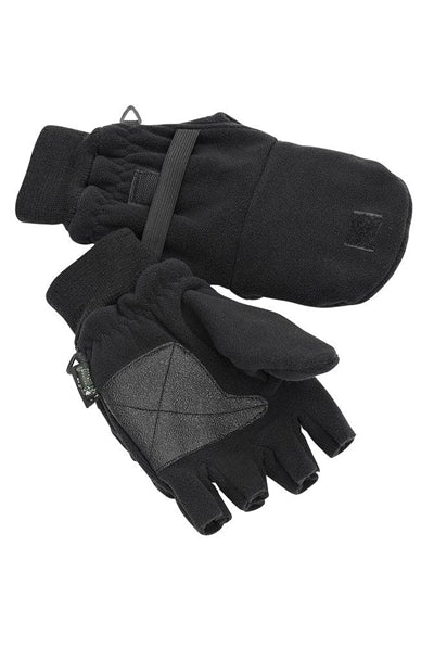 Sort fingerløs handske med foldbar luffetop og gummigreb.