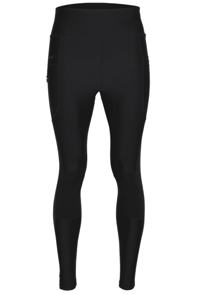 Kvinders sorte aktive tights med knæ- og sædeforstærkninger.