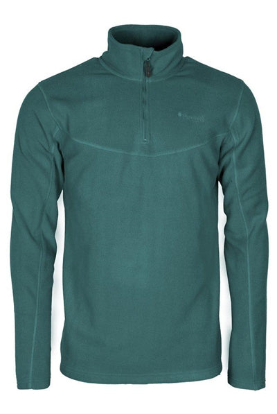 Mørkegrøn fleece herretrøje med halv lynlås og krave.