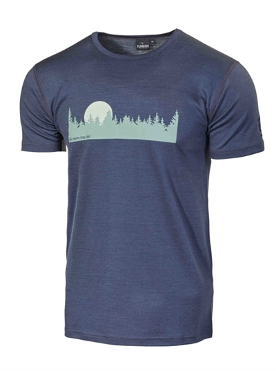 Kortærmet T-shirt med trægrafik og rund hals i merinould.