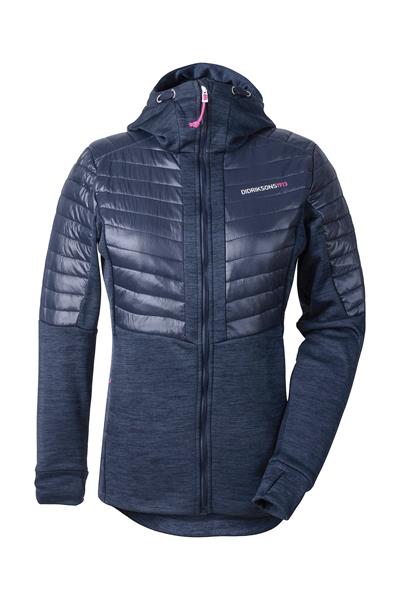 Kvinders sandfarvet hybridjakke i fleece og fiberfyld.