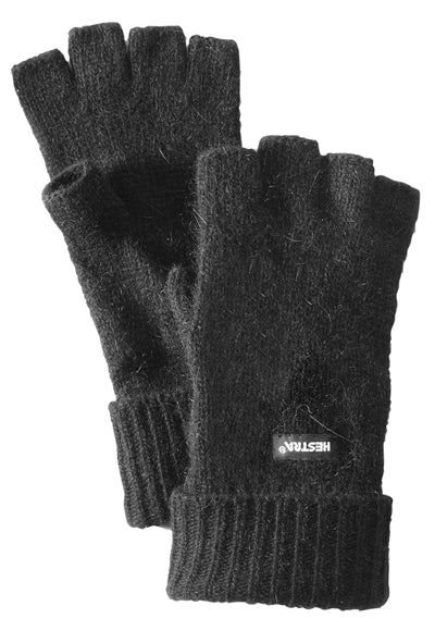 Hestra strikhandsker i lammeuld med halvfingerdesign.