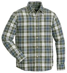 Børneskjorte i grøn og marineblå flannel med knapper.