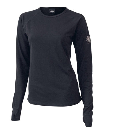 Merinould bluse med rund hals og tommelfingerhuller.