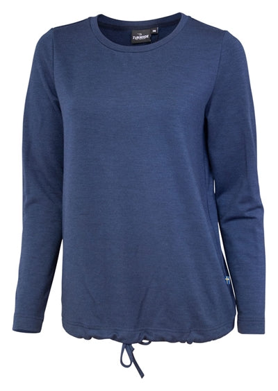 Langærmet crewneck sweater med snøre og lommer.
