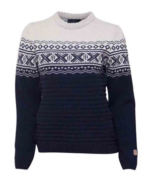 Ivanhoe uldtrøje med jacquard mønster og rund hals.