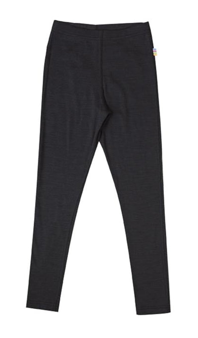 Grå leggings i merinould og silke med blondekanter.
