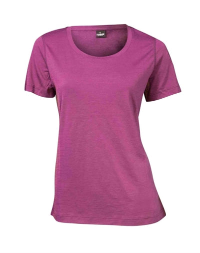 Kortærmet T-shirt i merinould med feminint print foran.