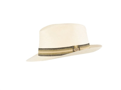 Off white strå fedora med grosgrain bånd.