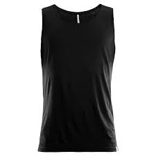 Sort uld singlet uden ærmer med rund halsudskæring.