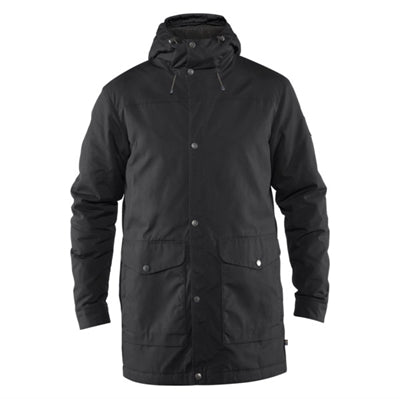 Fjällräven vinterparka med hætte og flere lommer.