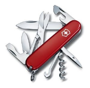 Rød schweizisk lommekniv med flere værktøjer fra Victorinox.
